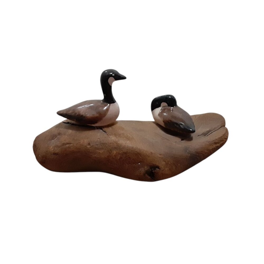 Vintage Canadian Geese on Wood Canadian Artist Signed 6" x 4" x 3" Folk Art